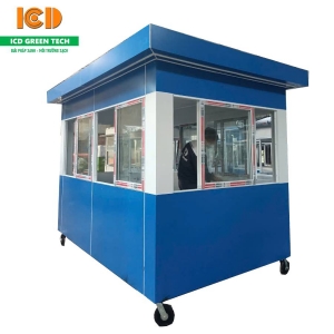 Cabin bốt gác bảo vệ di động khung thép ốp Aluminium có bánh xe và kích chữ A