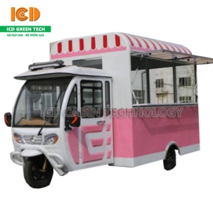Xe bán hàng lưu động 3 bánh chạy điện có cabin và mái che